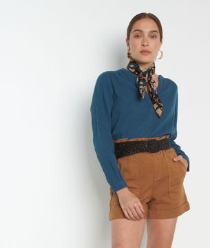 Picture of BRUNA TOBACCO BROWN COTTON PAPER BAG SHORTS